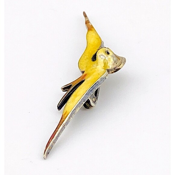 Paye & Baker Swallow Bird Flight Brooch Sterling Silver Yellow Guilloche Enamel - Picture 5 of 7
